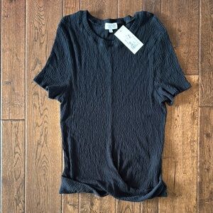 Michael Stars Black Ribbed Knot Front Short Sleeve T-Shirt